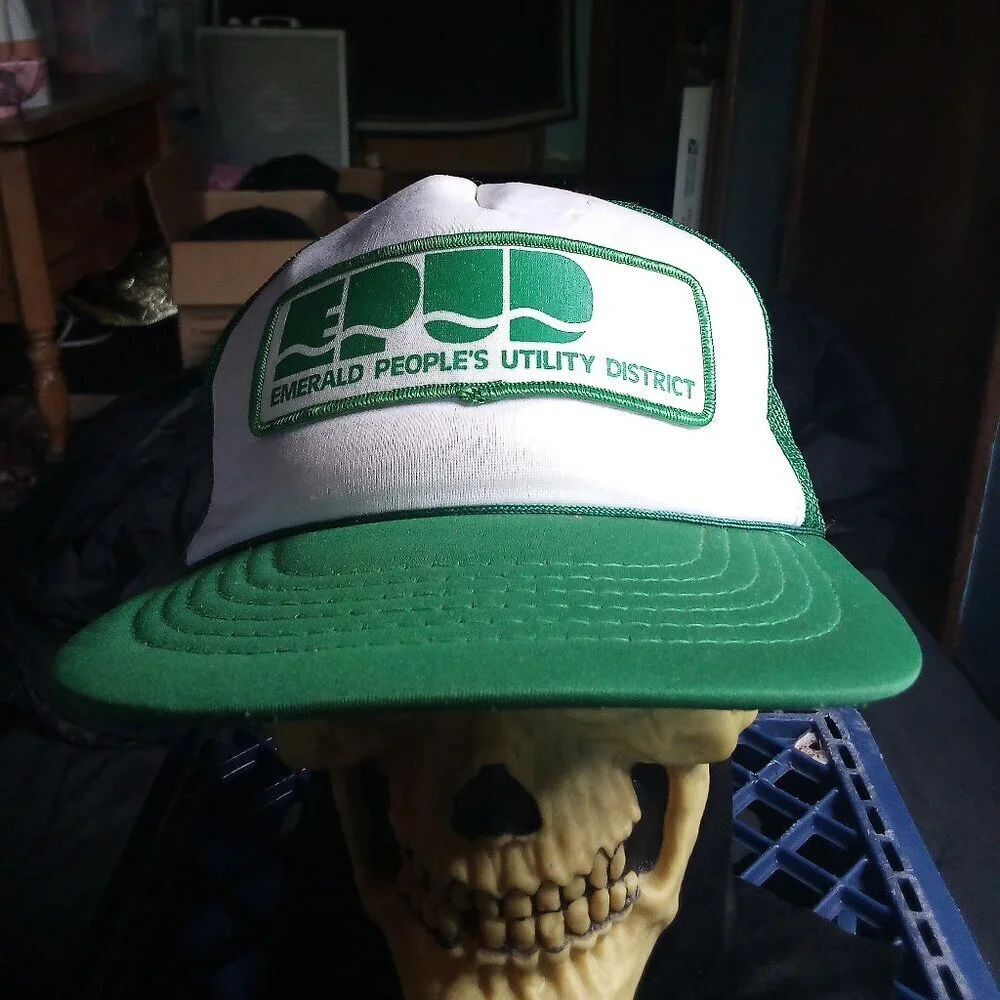 Deadstock Vintage Emerald People's Utility District Patch Snap Trucker Hat Cap